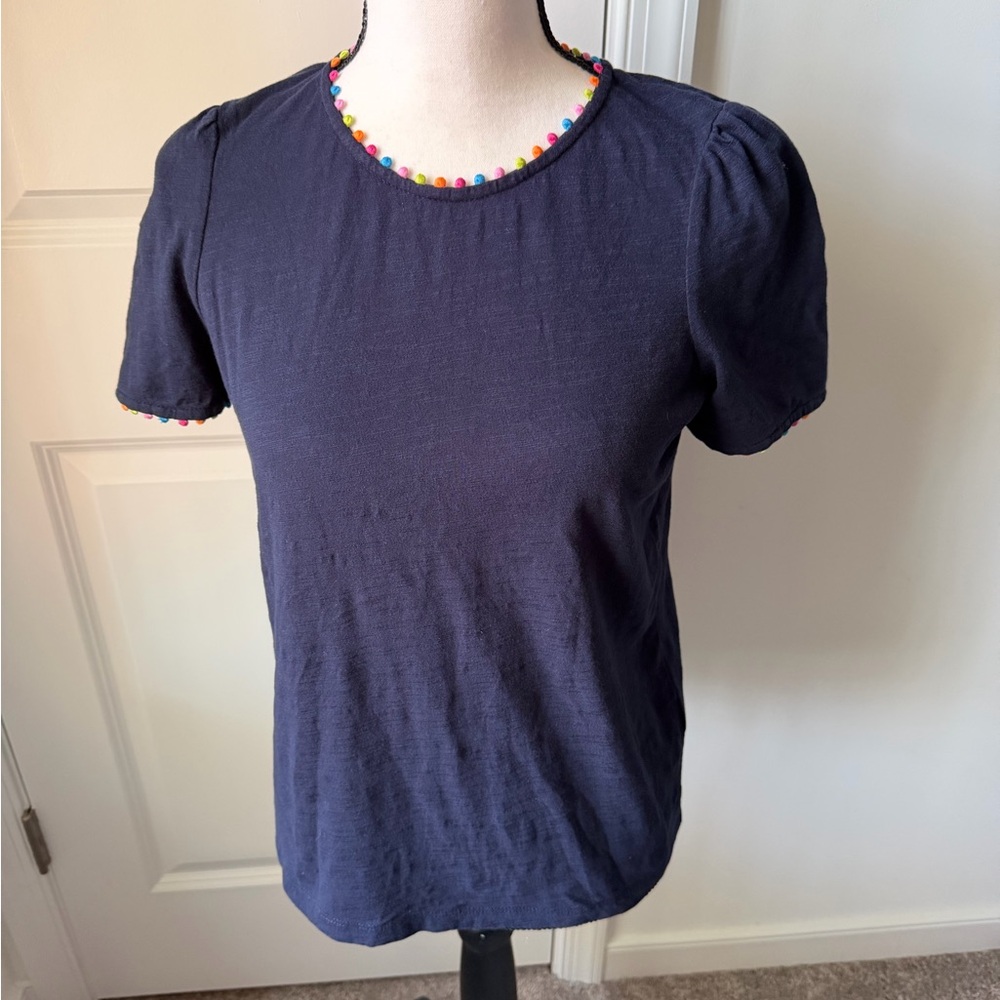 Boden Navy Blue Women's Top with Colorful Trim